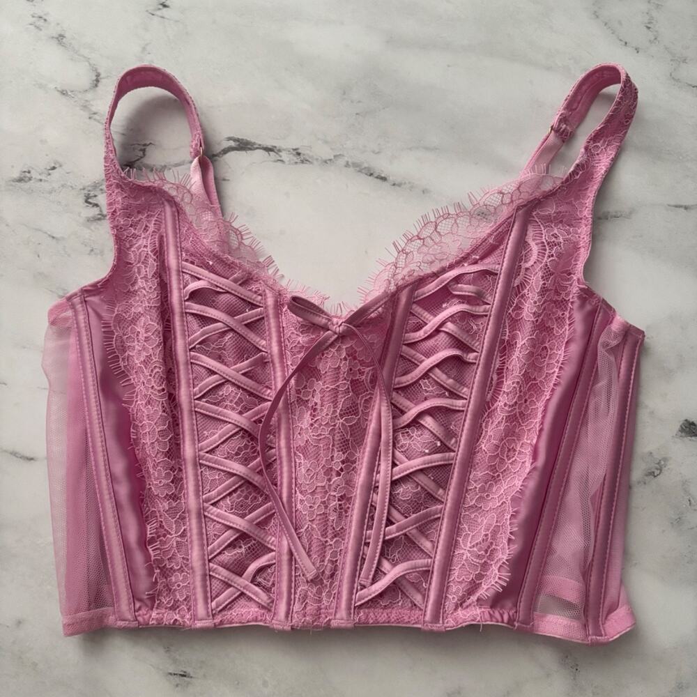 Victoria's Secret Bra Corset Top Dream Angels Lace Up Nwt Pink 3Y9X Medium